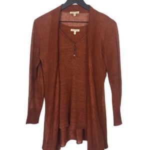{Eileen Fisher} 2-Pc Linen Set Knit Tank Cardigan